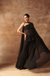 Black Bicecut Georgette Embroidered  Shirt Sharara